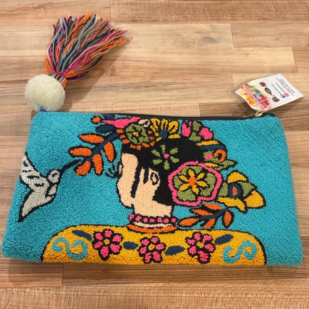 Pom-Pom Clutch - Turquoise & Multicolor NEVER OPENED. Made in Cartagena.